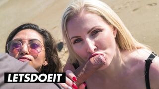 Frida Sante a Georgie Lyall fajčia horúce a šukajú na obrovskom vtákovi na pláži
