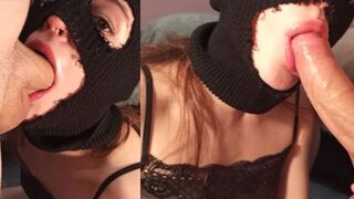 Roztomilé dievča v lyžiarskej maske dostane šťavnatého vtáka v ústach