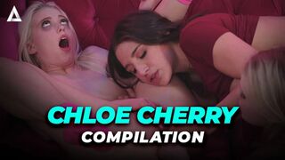 Skinny blond Chloe Cherry lesbický výber s ohnivými trojkami